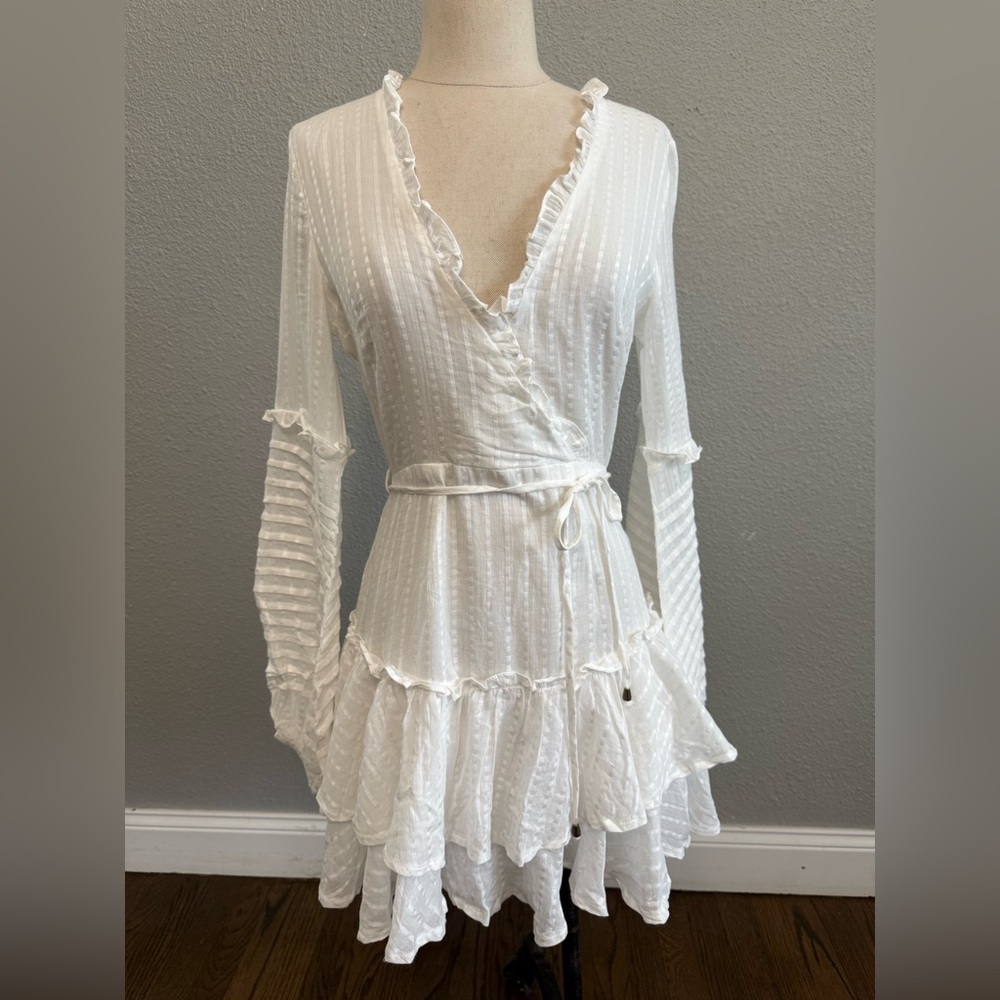 Balloon Sleeve Layered Ruffle‎ Hem Dress Size Small - Picture 3 of 9
